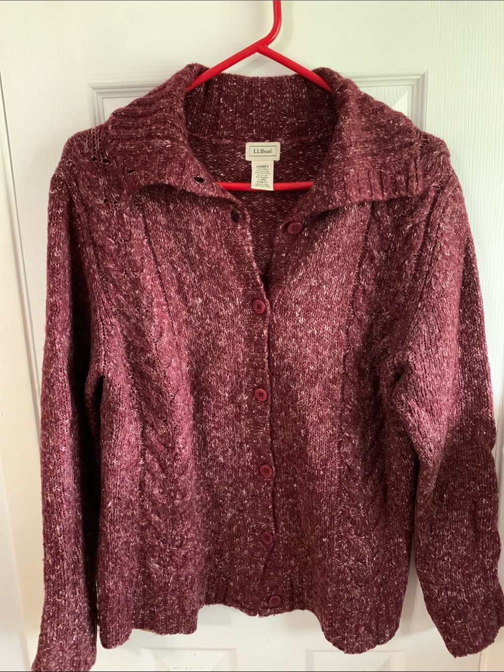 L.L. Bean Women's Marled Wine Button-Up Knit Cardigan